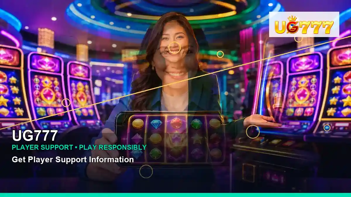 UG777 VIP casino rewards featuring an adult Filipina casino host with a centered composition